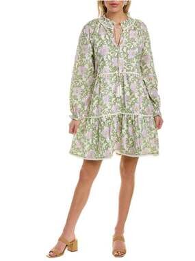 Roller Rabbit Daphne Janni Dress Tiered Floral Tassel Tie Multicolor White M
